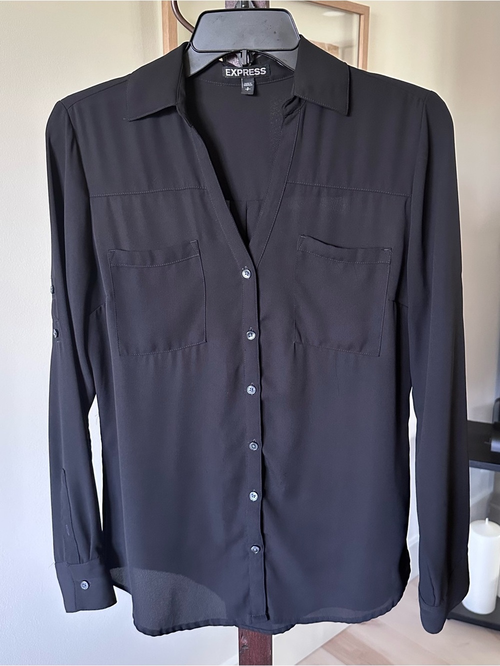 Express Button Down Vneck Blouse